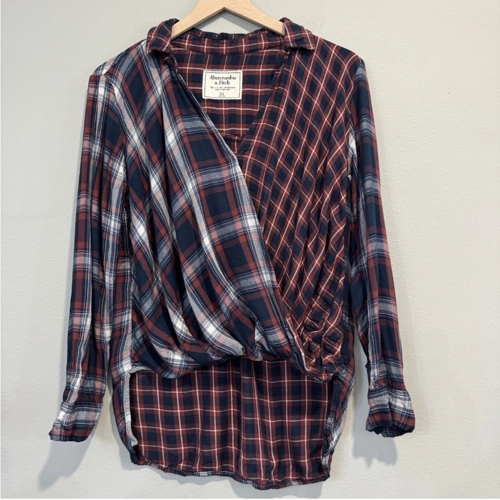 Abercrombie & Fitch Plaid Crossover Shirt Grunge Academia Relaxed XS